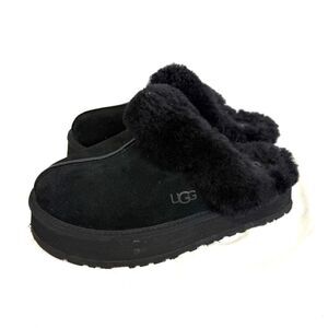 UGG Disquette Slippers Black Suede Shearling Platform Women’s Slip-On Size 9